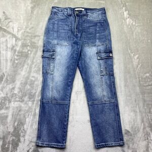 KanCan Women Blue Denim Cargo Pants Cropped Length‎ High Rise Style KC7843D 3/25